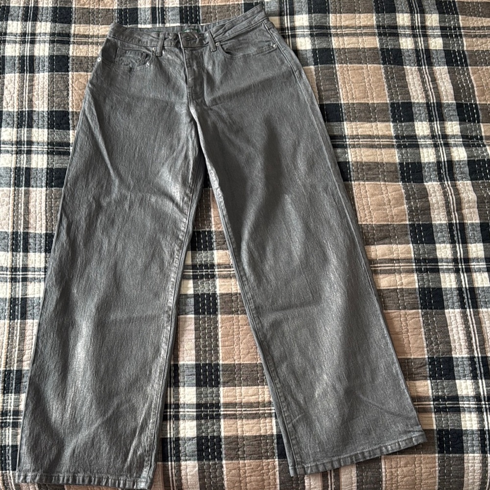 Gray Metallic Wide-Leg Jeans